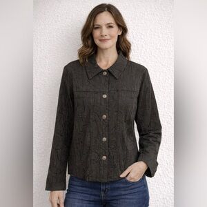 Kaktus Womens Long Sleeve Button Down Swirl Jacket Mirror Image Black Sz M